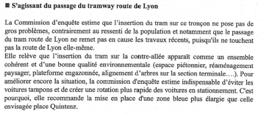 Extrait de la délibération sur l'extension du tram A (Document CUS)