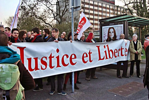 Le collectif Justice et Libertés au moment de la venue de Marine Le Pen à Strasbourg (Photo collectif J&L)