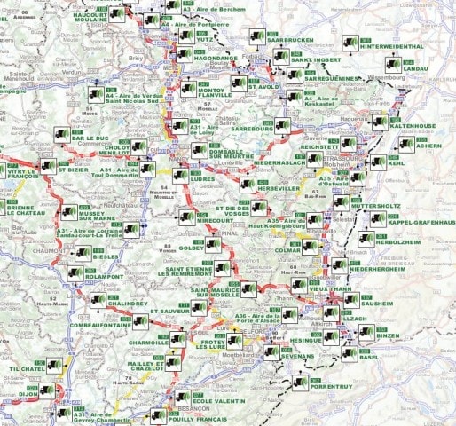 Les points de contrôle prévus dans l'est de la France - cliquez pour voir la carte de France entière (doc Écomouv)