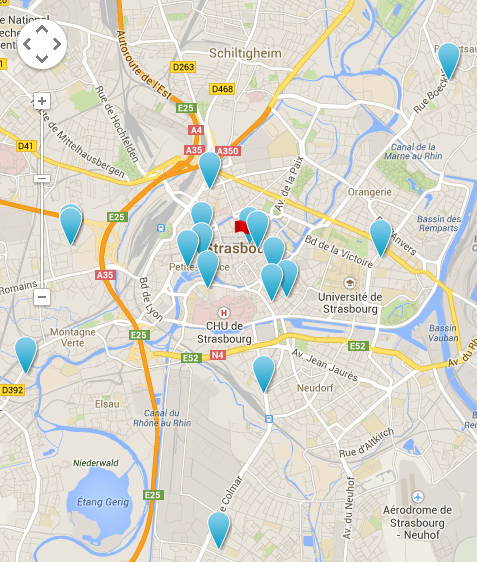 Carte des appartements disponibles à Strasbourg sur sejourning du 22 au 25 août 2014. (Capture d'écran)