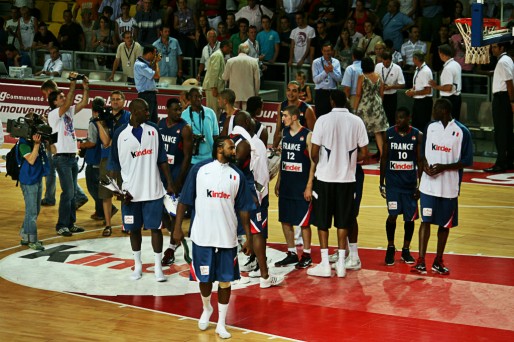 Au Rhénus Sport, l'équipe de France de basket a ses marques et ses habitudes (Photo JFG/ Rue89 Strasbourg)