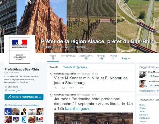 Le profil de la préfecture d'Alsace et du Bas-Rhin sur Twitter (capture d'écran)