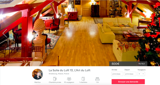 À Strasbourg, le logement le plus cher est proposé à 500€ la nuit. Il s'agit d'un vaste loft situé au pied de la cathédrale. 