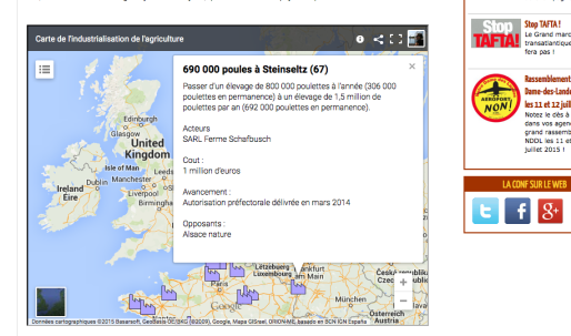Carte publiée sur le site de la Confédération Paysanne (Capture R89stg)