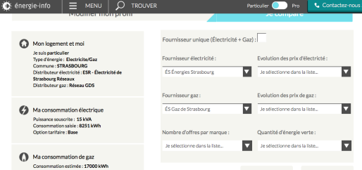 Comparateur d'offres de fournisseurs d'électricité et de gaz (Capture site Energie-info)