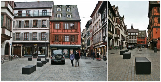 L'aménagement s'est fait dans le prolongement de celui de la rue des Frères (2012-2013) - Ici, devant le FEC (Photos MM / Rue89 Strasbourg)