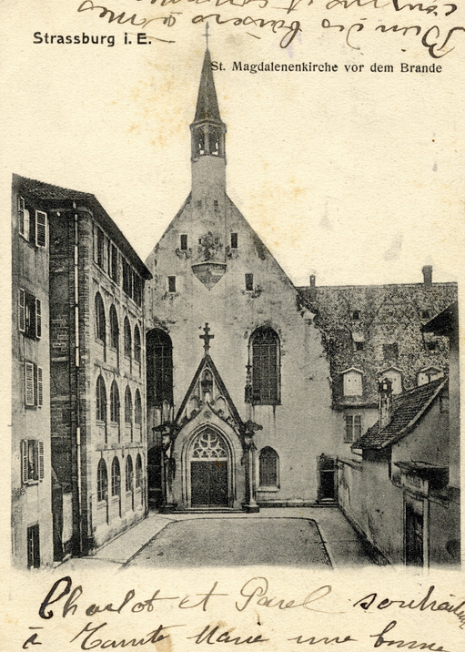 Entrée de l'église Sainte-Madeleine, avant l'incendie de 1904 (Crédit Arch-Strasbourg)