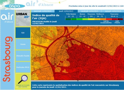 Le 13 février, la qualité de l'air à Strasbourg a été particulièrement mauvaise (capture d'écran)