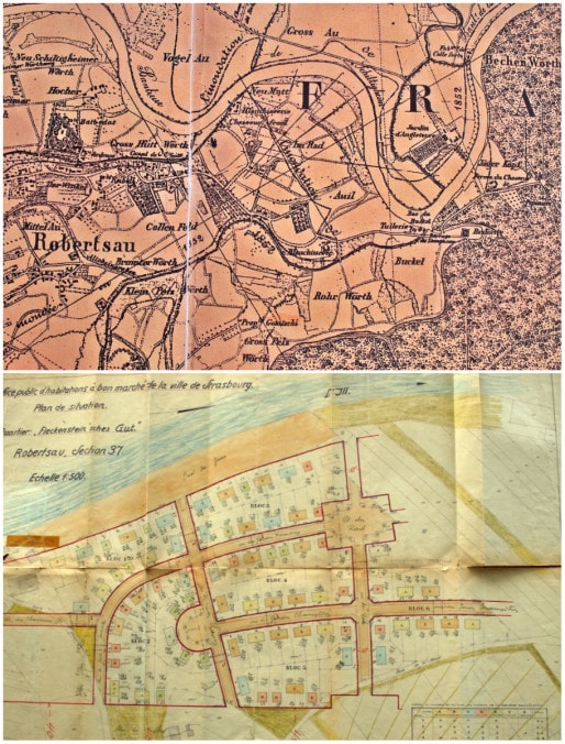 Plans du quartier des Chasseurs - seconde moitié du XIXème siècle (en haut), années 1930 (en bas (documents remis)