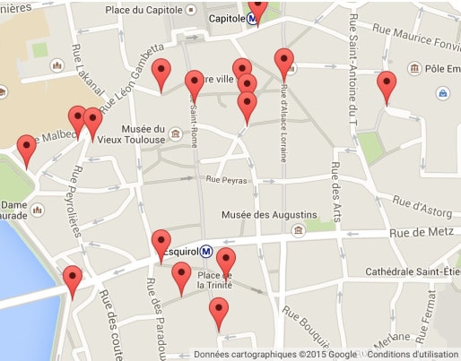 Les riverains de Bien Vivre Toulouse Centre ont réalisé une carte des points de tensions dans la ville. (Capture d'écran tirée du site de Bien Vivre Toulouse Centre)