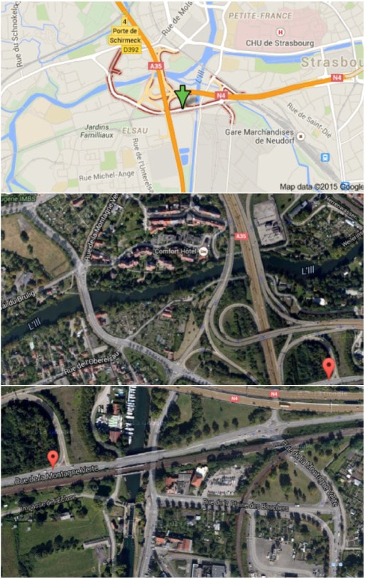 Plan de la rue de la Montagne-Verte - Photos satellites des parties nord et sud (Google map)