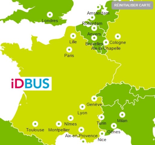Les villes desservies par IDBus, de la SNCF.