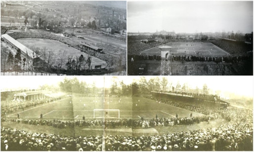 La "tribune assise" (1921) et la "tribune debout" (1930) permettent d'accueillir jusqu'à 18 000 spectateurs par match (Doc. Wikipédia - "Racing 100 ans")