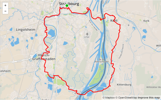 Une longue balade dans l'Eurométropole et en Allemagne (capture écran OpenStreetMap)