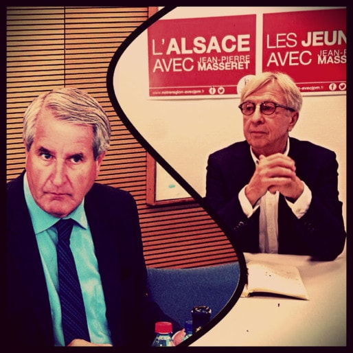Philippe Richert (à g.) et Jean-Pierre Masseret (à d.) présidents de l'Alsace et de la Lorraine et adversaires pour les régionales. (photo JFG / Rue89 Strasbourg)
