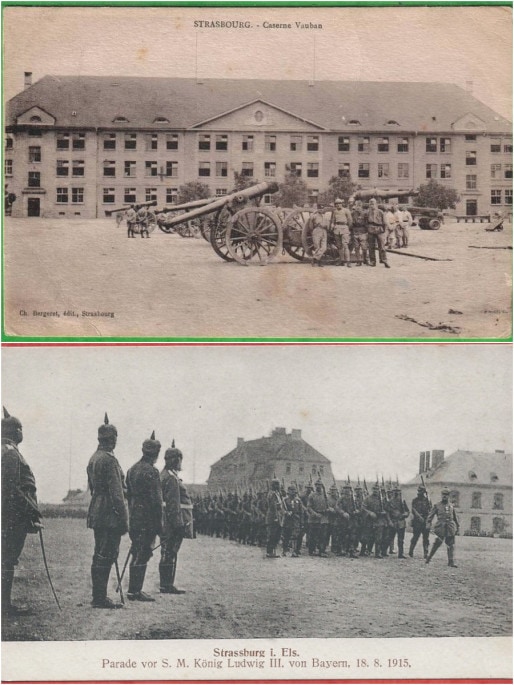 Vers 1915, pendant la 1ère Guerre mondiale, troupes allemandes sur l'esplanade (Delcampe)