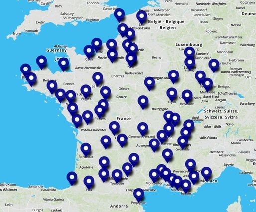 Carte des manifestations contre l'état d'urgence (capture d'écran)