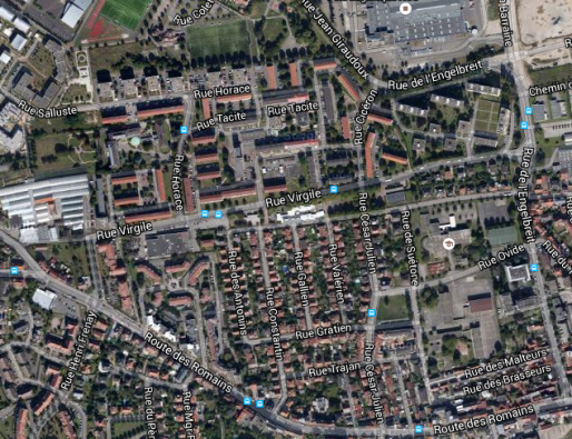 Quartier des Romains à Kœnigshoffen (Google map)