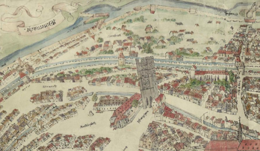 Plan Morant, secteur du Marais Vert, dans la 4ème extension des remparts de Strasbourg, 1548 (Doc. CRDP)