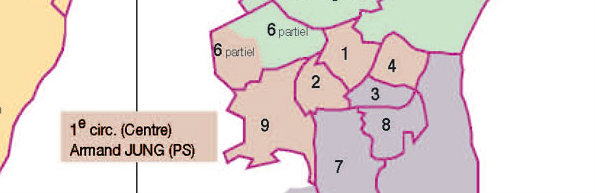 La première circonscription du Bas-Rhin s'étend d'du centre à l'ouest de Strasbourg (document préfecture du Bas-Rhin)