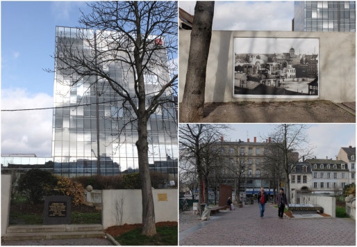 A l'emplacement de la synagogue incendiée, un square du souvenir avec des stèles (Photos MM / Rue89 Strasbourg)