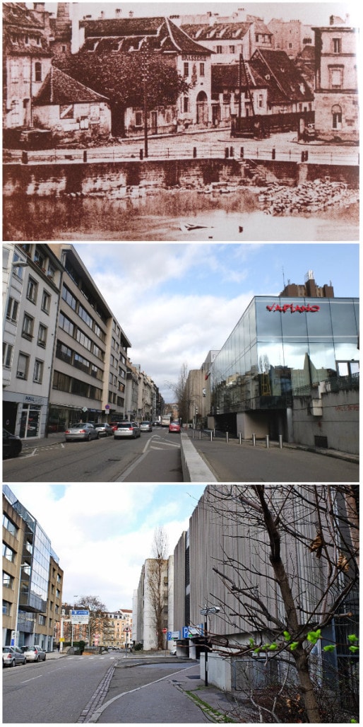 Rue du Marais-Vert, tristes façades et sorties de parkings (Doc. Roger Forst, Photos MM / Rue89 Strasbourg)