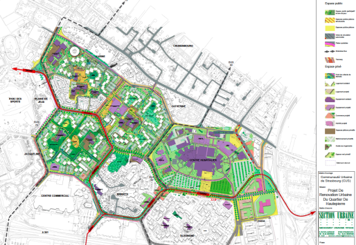 A Hautepierre, cinq mailles ont une vocation résidentielle : Catherine, Karine, Jacqueline, Eleonore, Brigitte.