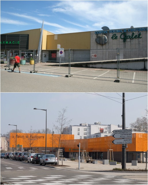Le CSC Le Galet, en 2013 et 2016 (Photos MM / Rue89 Strasbourg)