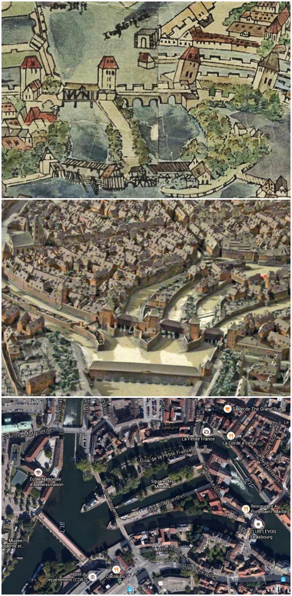(Plan Morant, 1548 - Plan relief, 1725 - Google map, 2016)