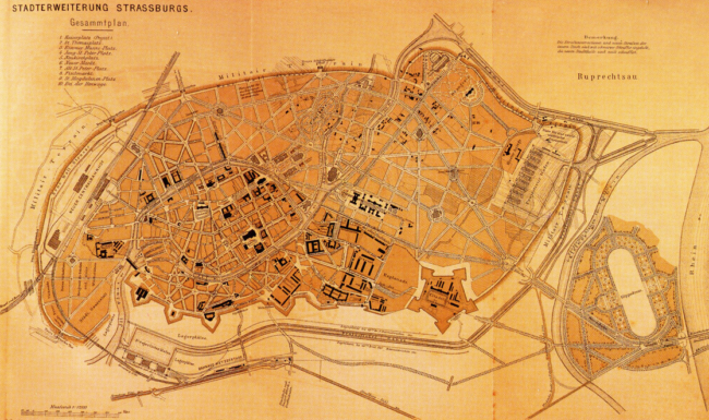 A la fin du XIXème siècle, les Allemands construisent la dernière enceinte de Strasbourg : la promenade entre les Contades et le Tivoli est coupée en deux et devient la Porte de Schiltigheim (Archives de Strasbourg)