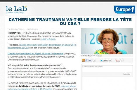 Pressentie au CSA, Catherine Trautmann dément