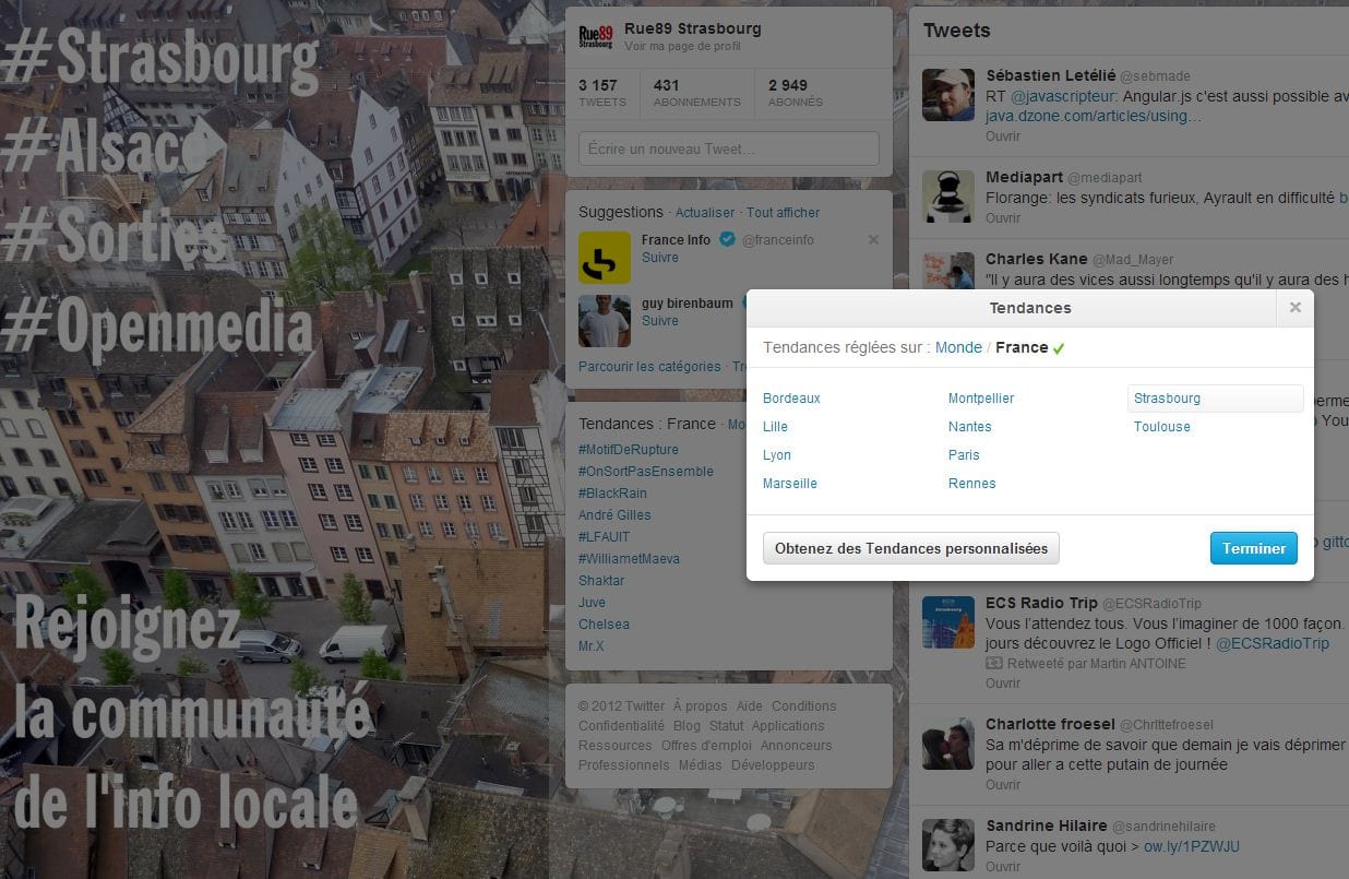 Les « trends » de Twitter se localisent à Strasbourg
