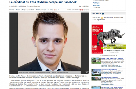 Joris Hanser (FN) « like » Radovan Karadzic et Bachar El Assad