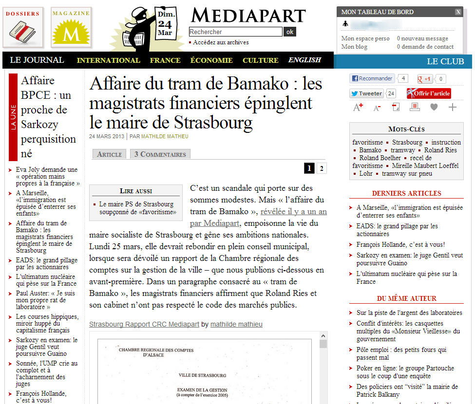 Affaire du tram de Bamako : les magistrats financiers épinglent Roland Ries