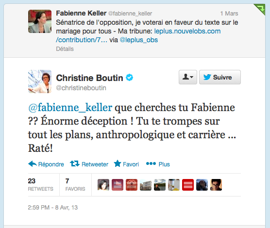 Tweetclash entre Fabienne Keller et Christine Boutin