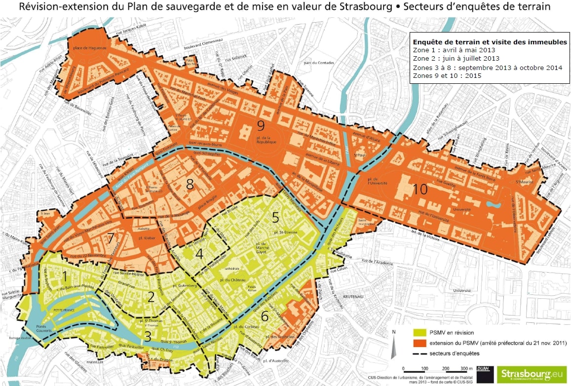 Calendrier et secteurs d'étude pour l'extension du plan de sauvegarde et de mise valeur (PSMV) de Strasbourg (Document CUS)