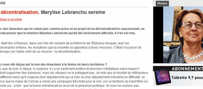 Marylise Lebranchu, « ni déçue, ni surprise » par le référendum alsacien