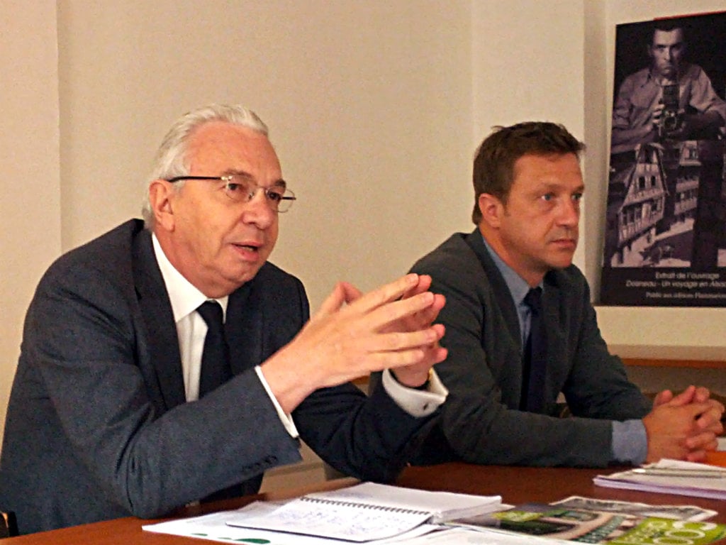 Christian Duvillet et Christophe Gros, respectivement président et directeur de Coop Alsace (Photo PF / Rue89 Strasbourg)