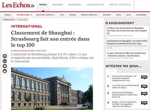 L’Université de Strasbourg à la 97e place du classement de Shangaï