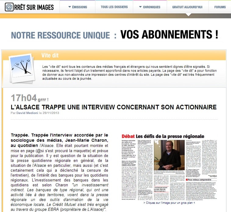 L'Alsace trappe une interview évoquant le Crédit Mutuel