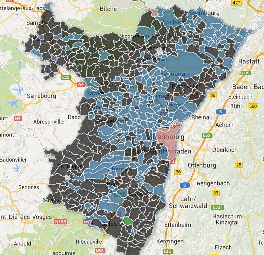 Résultats des élections européennes dans le Bas-Rhin (carte Raphaël Da Silva)