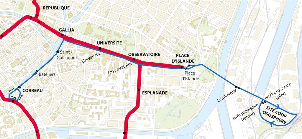 Les itinéraires de la navette Ososphère de la CTS (doc remis)