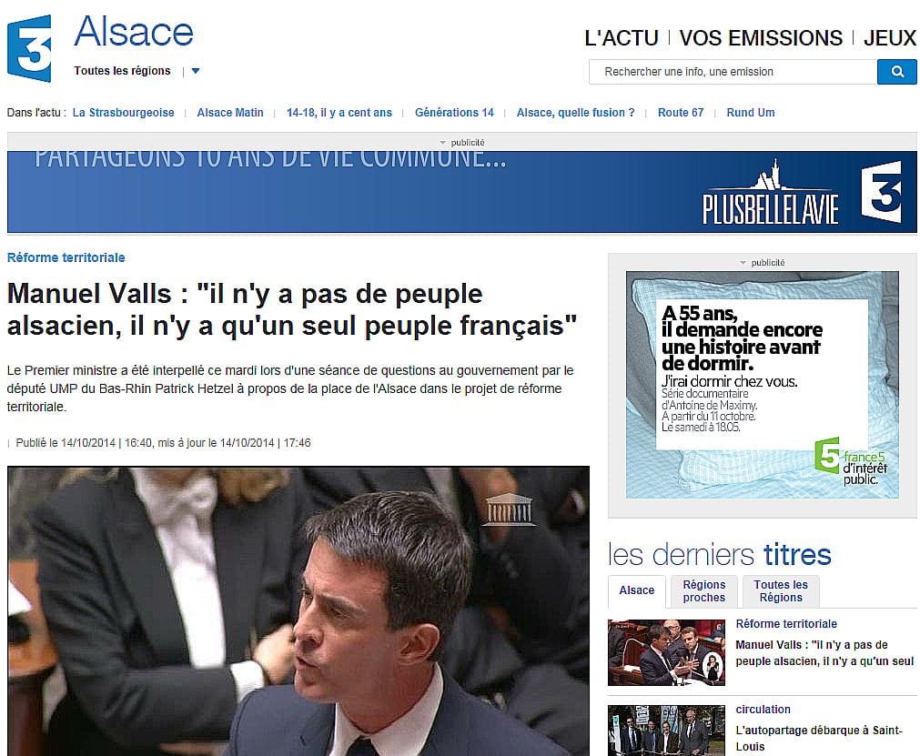 Manuel Valls : « Il n’y a pas de peuple alsacien, il n’y a qu’un seul peuple français »