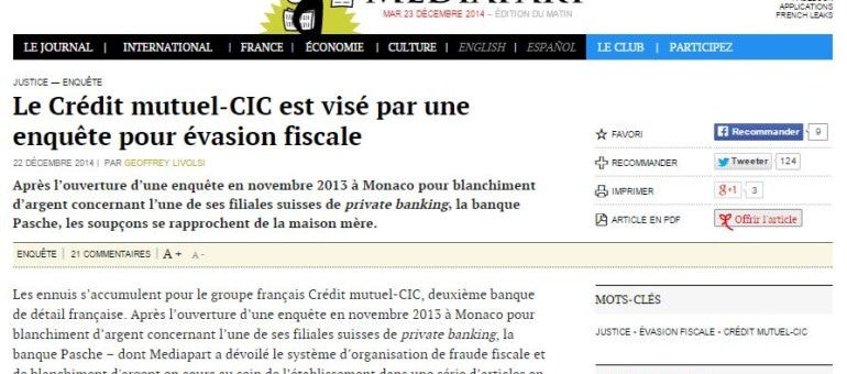 Une enquête pour fraude fiscale envers le Crédit mutuel-CIC