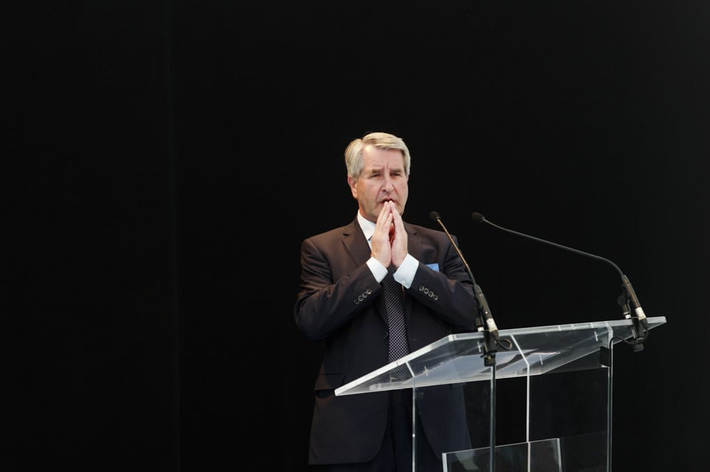 Philippe Richert, président de la Région Alsace, lors de l'inauguration du bras renaturé « le petit Rhin » en juin (Photo Pascal Bastien)