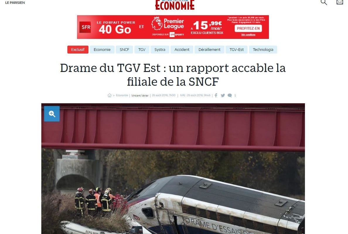 Accident de TGV : la filiale de la SNCF mise en cause