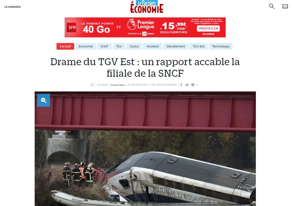 Accident de TGV : la filiale de la SNCF mise en cause