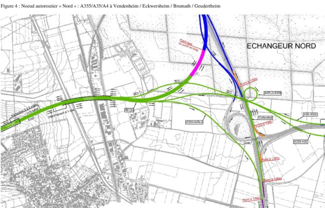 L'entrée sur l'autoroute par le nord, sans gare de péage (document annexe du contrat de concession)