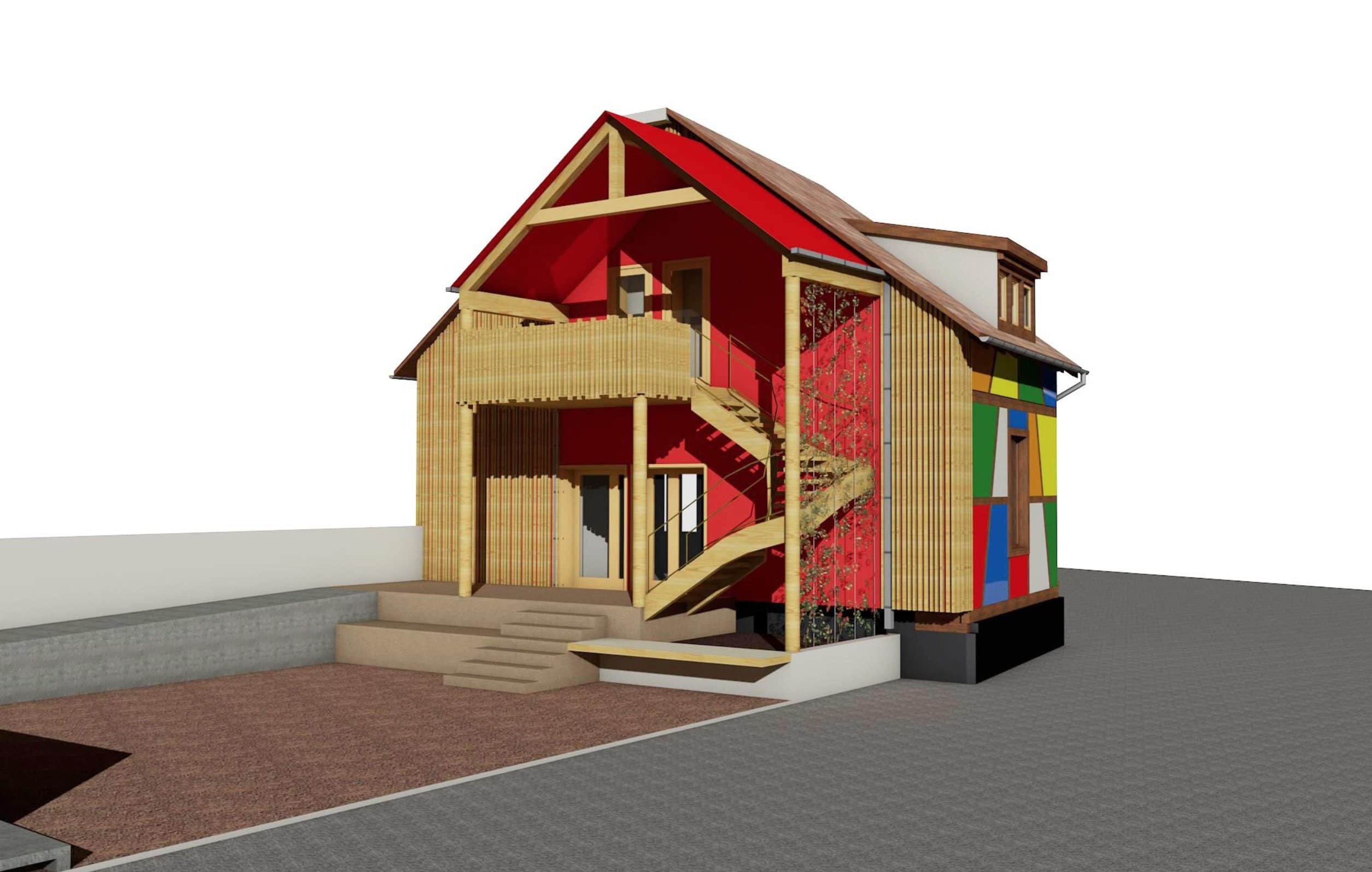 Perspective de la Maison vue de derrière (document Olivier Hangen, ATOLH Architecture)