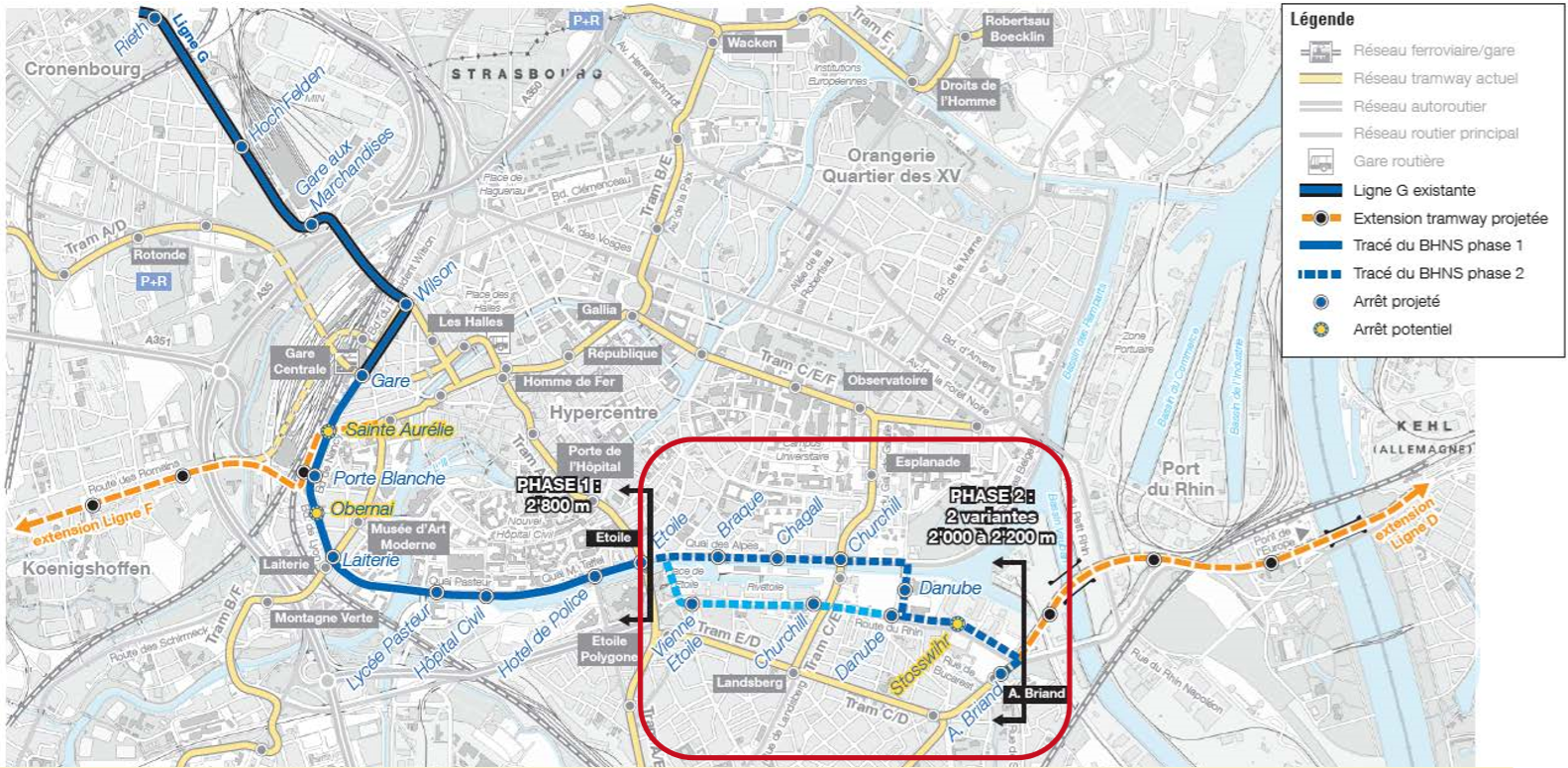 Vers 2025, deux variantes d’extension du BHNS pour rejoindre le Neudorf